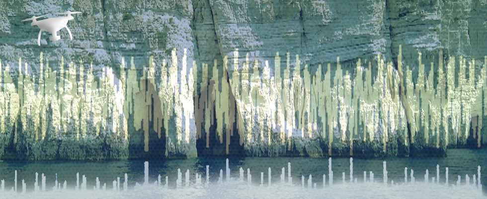 drone flying above audio restoration waveform 980x402